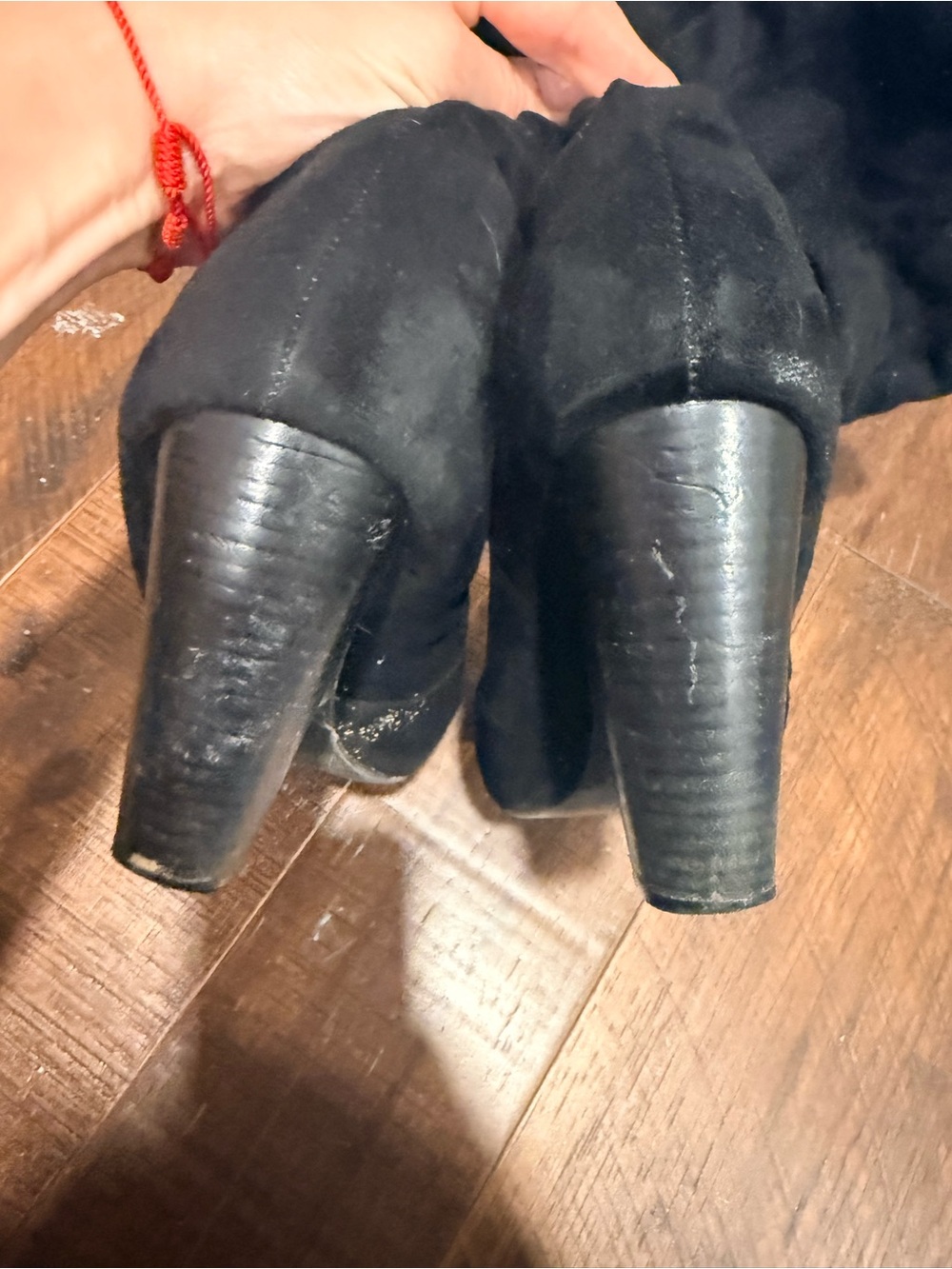 Women's Black Suede Mid-Calf Chunky Heel Boots - Picture 4 of 6